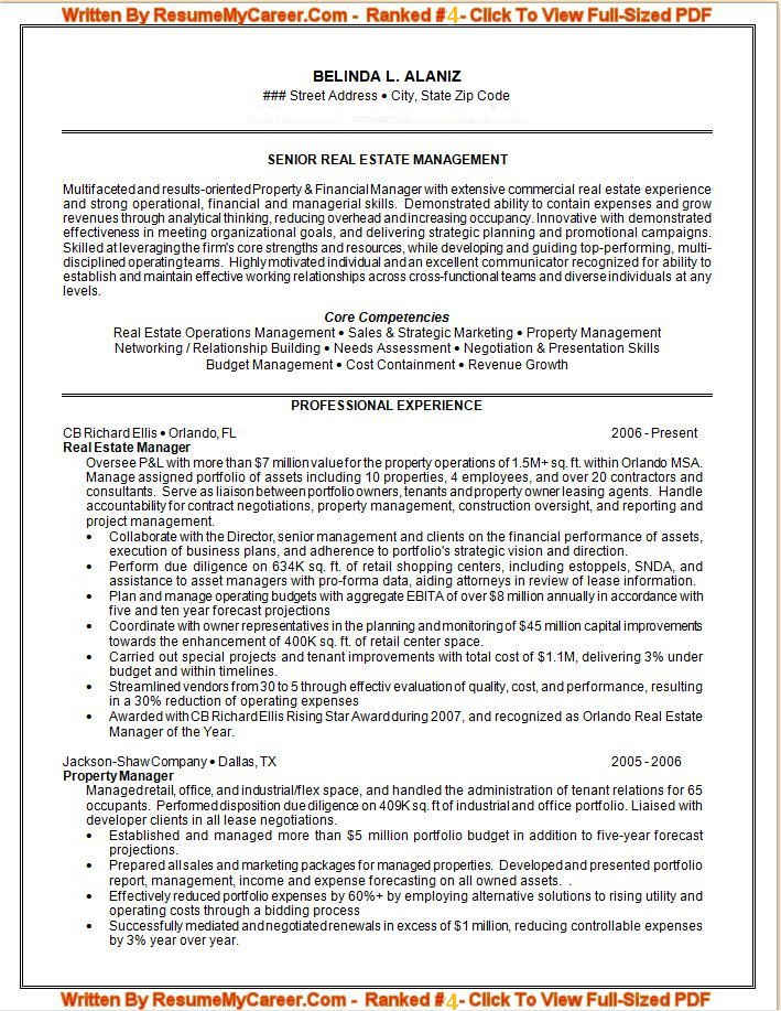 Sample Resume for Senior Real Estate Management